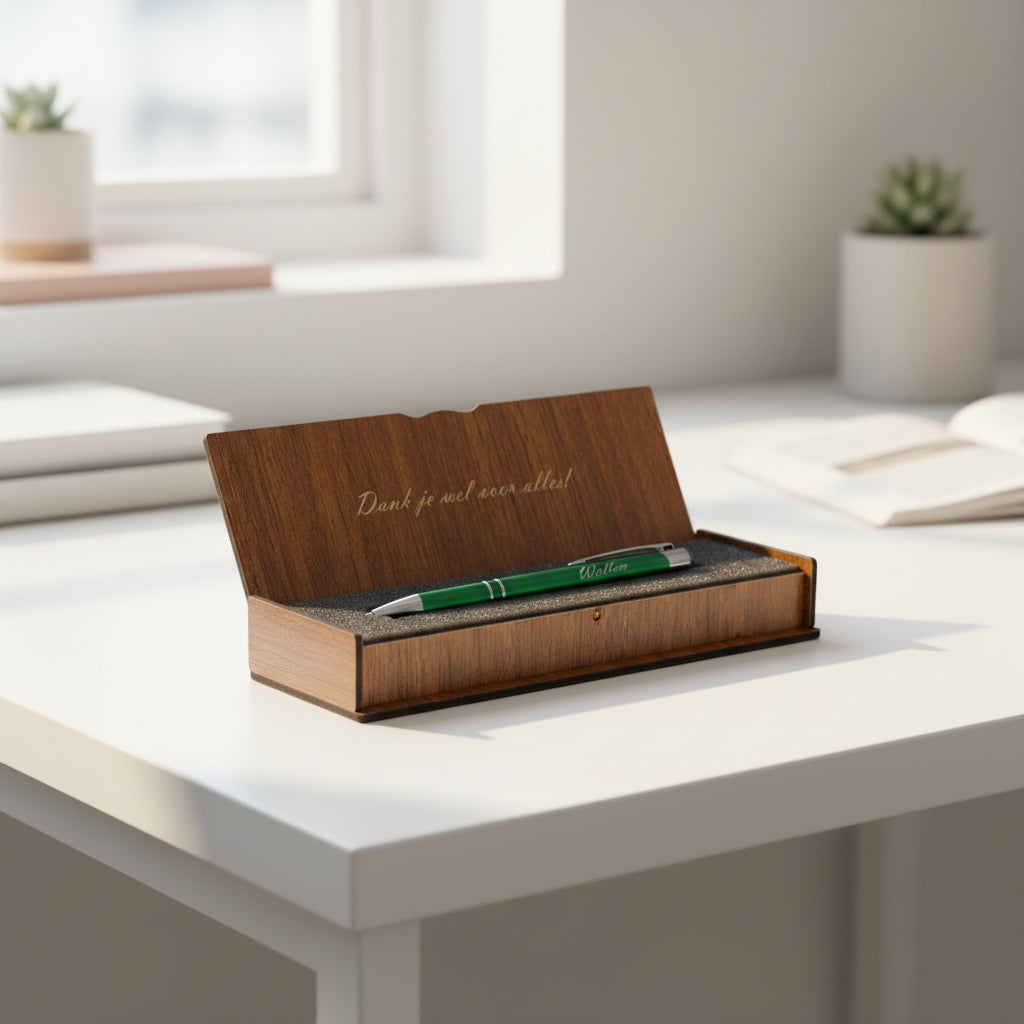 Personalized ballpoint pen - Writing set with engraved wooden box BLP2002GD