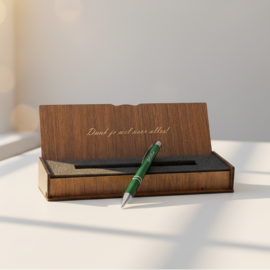 Personalized ballpoint pen - Writing set with engraved wooden box BLP2002GD