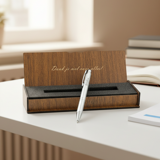 Personalized ballpoint pen - Writing set with engraved wooden box
