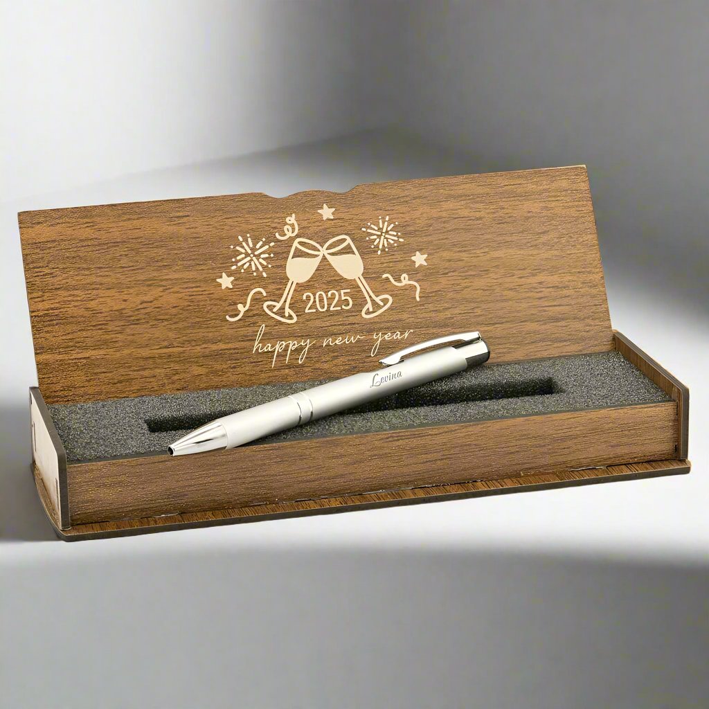 Christmas Gift - Personalized Ballpoint Pen - Writing Set with Engraved Wooden Box