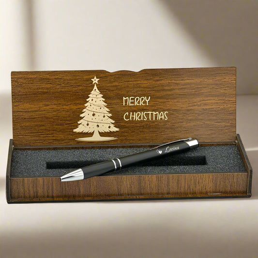 Christmas Gift - Personalized Pen Set - Writing Set with Engraved Wooden Box