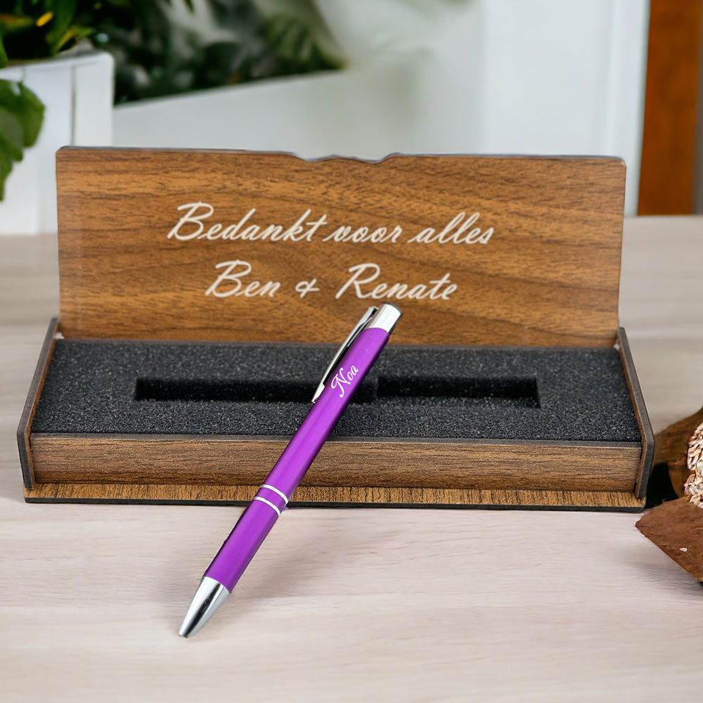 Gepersonaliseerde Balpen - Schrijfset Met Gegraveerde Houten Doos