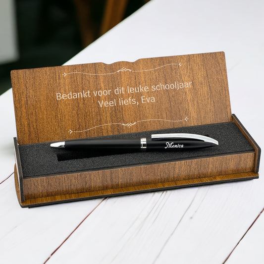 Gepersonaliseerde Pen Set - Schrijfset Met Gegraveerde Houten Doos BLP672TB