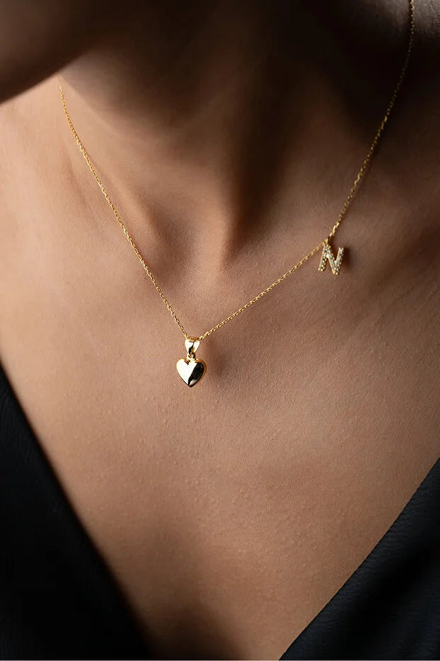 925 Sterling Silver Necklace with Heart and Letter