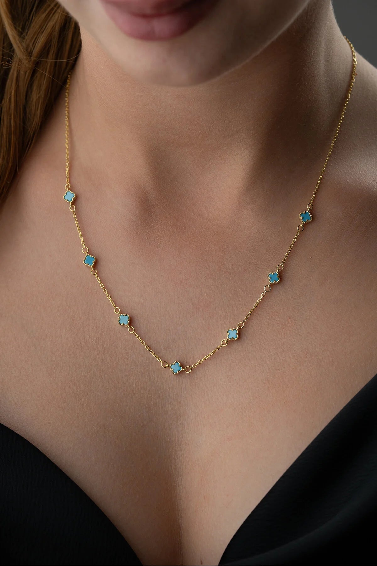 Lucky Blue 925 - Gilded necklace with Turquoise Clover Four