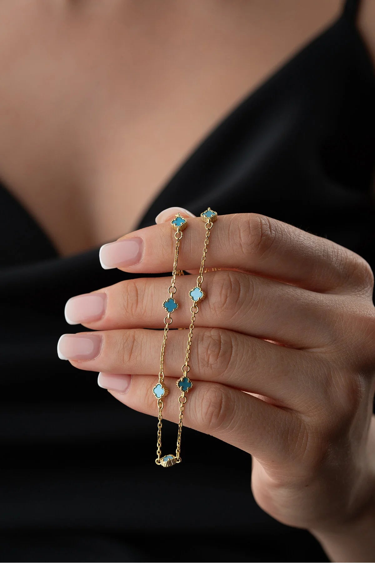 Lucky Blue 925 - Gilded necklace with Turquoise Clover Four