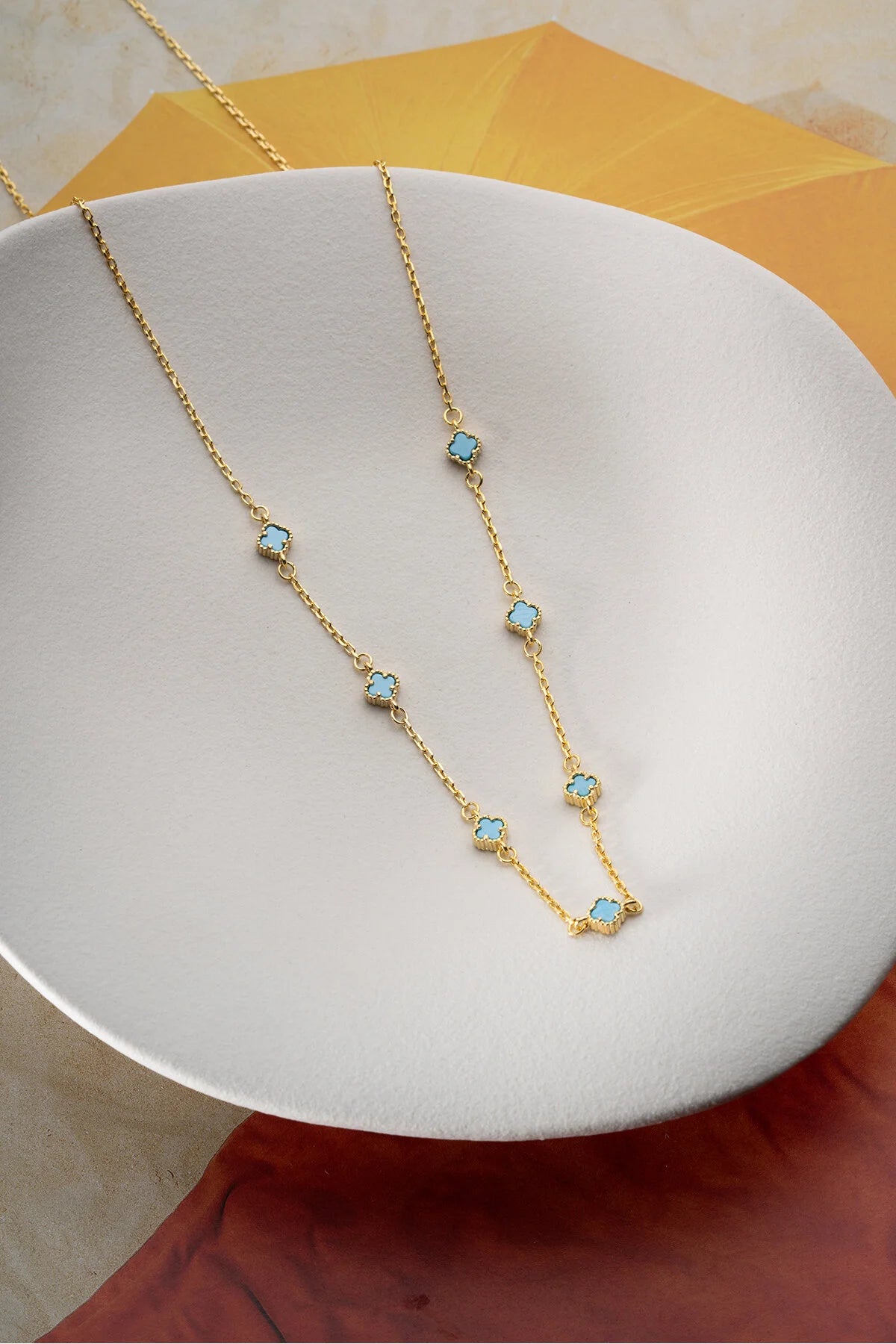 Lucky Blue 925 - Gilded necklace with Turquoise Clover Four