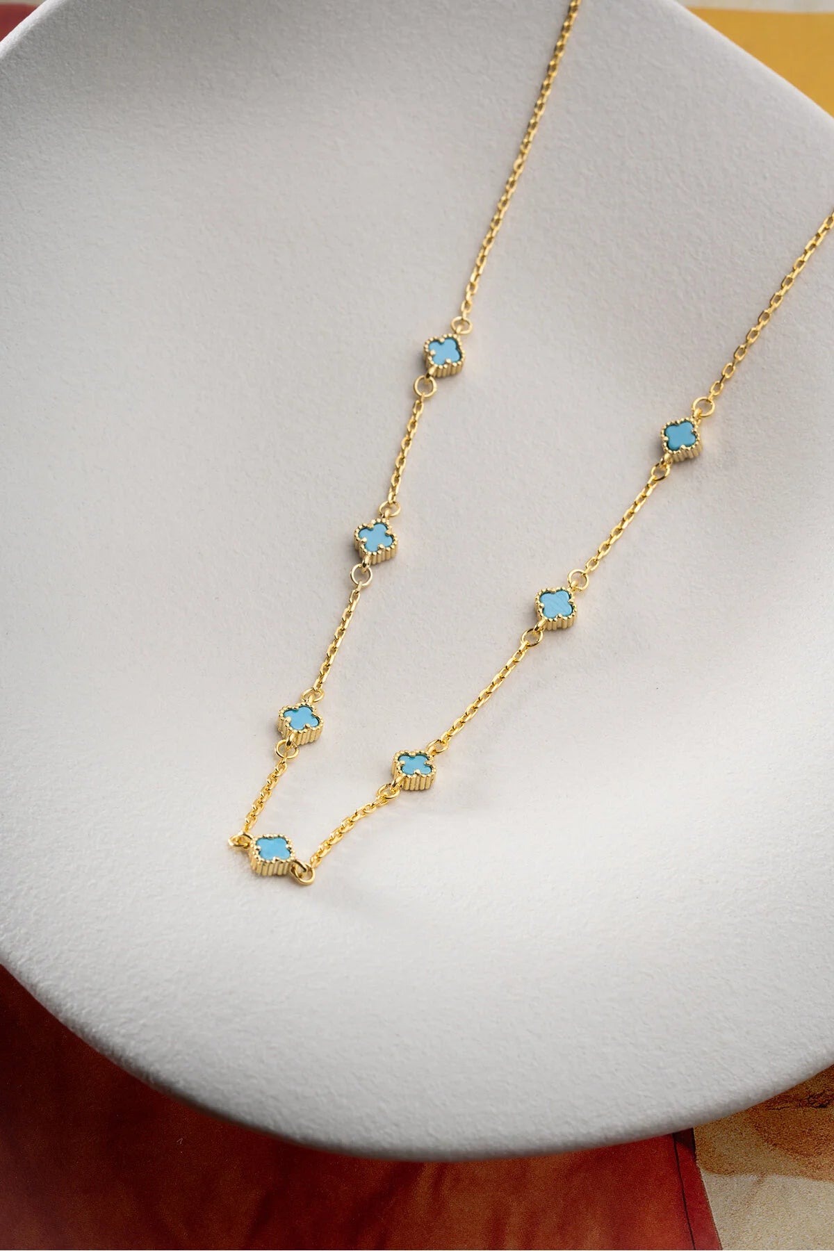 Lucky Blue 925 - Gilded necklace with Turquoise Clover Four