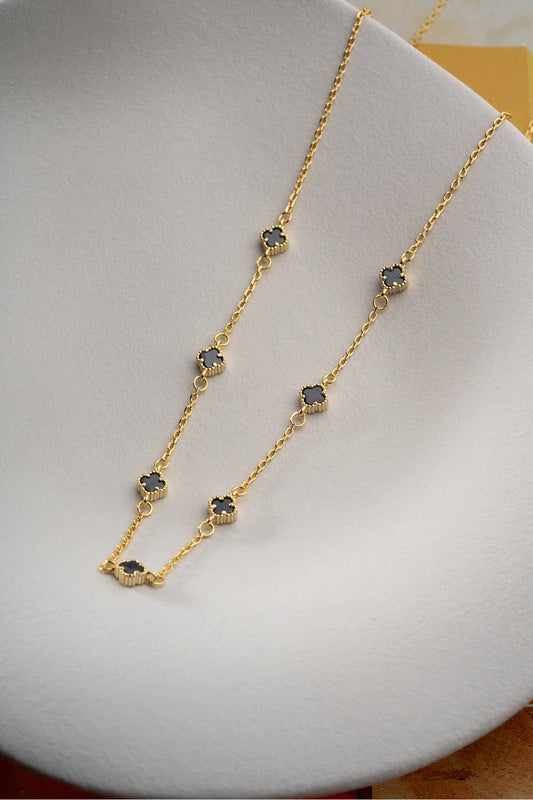 Midnight Clover 925 - Gilded necklace with Black Clover Four