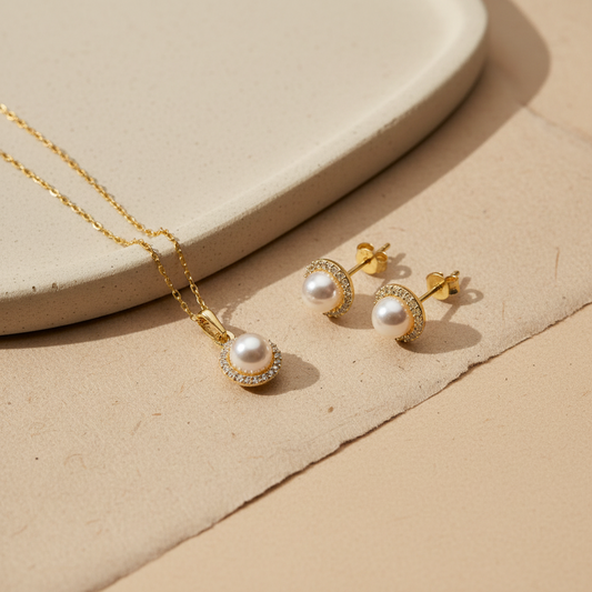 LunaPearl 925 – Pearl Necklace & Earrings Set