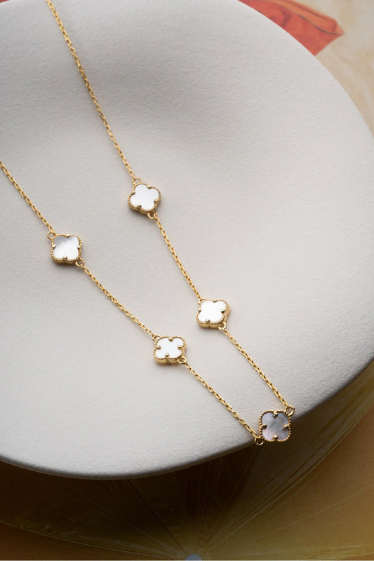 Pure Clover 925 - Gilded necklace with white clovers four 1