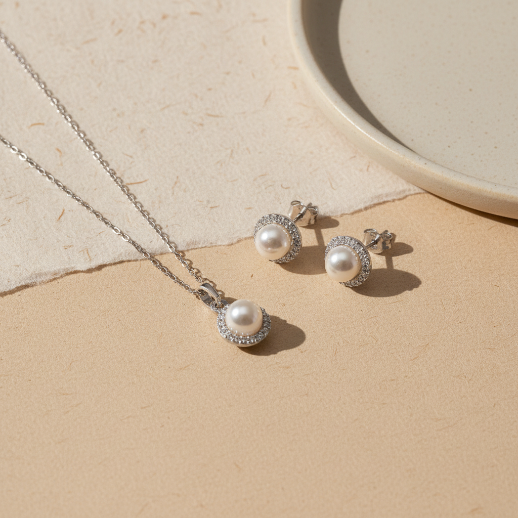 LunaPearl 925 – Pearl Necklace & Earrings Set 1