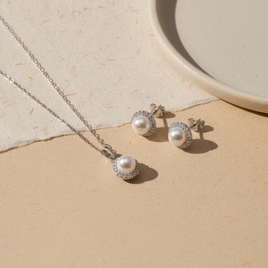 LunaPearl 925 – Pearl Necklace & Earrings Set 1