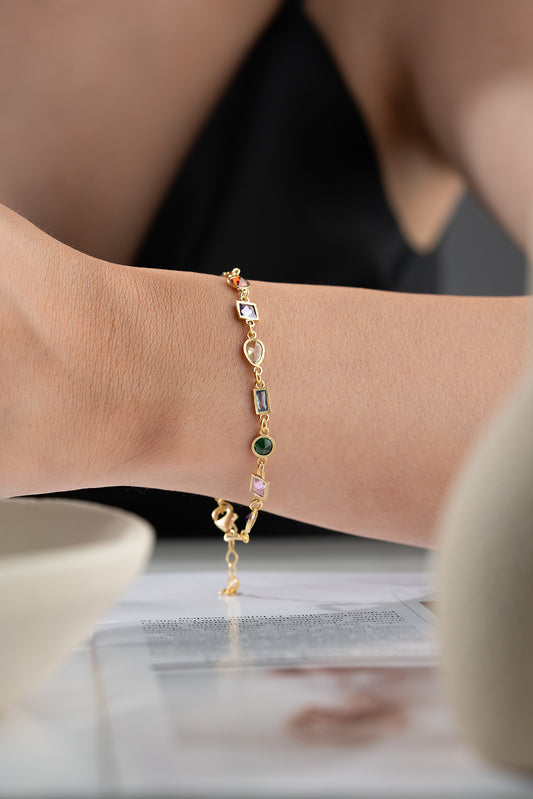 Serenay Multicolored Stone Bracelet - Gilded