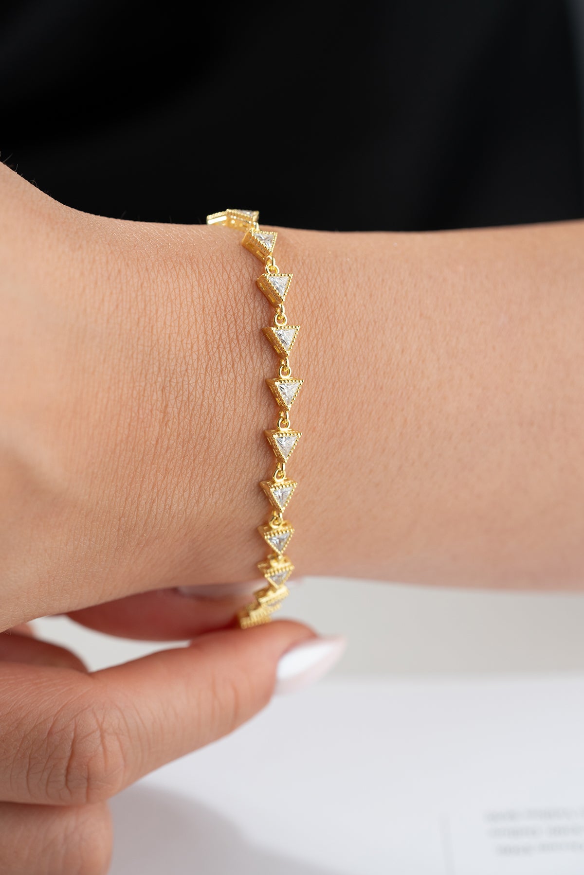Triangle Shaped Bracelet with Gold Plated & Zirconia