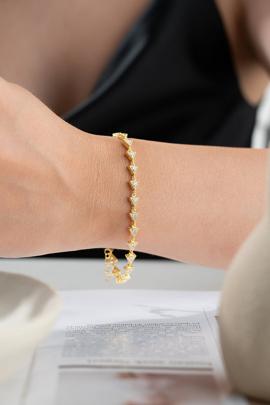 Triangle Shaped Bracelet with Gold Plated & Zirconia