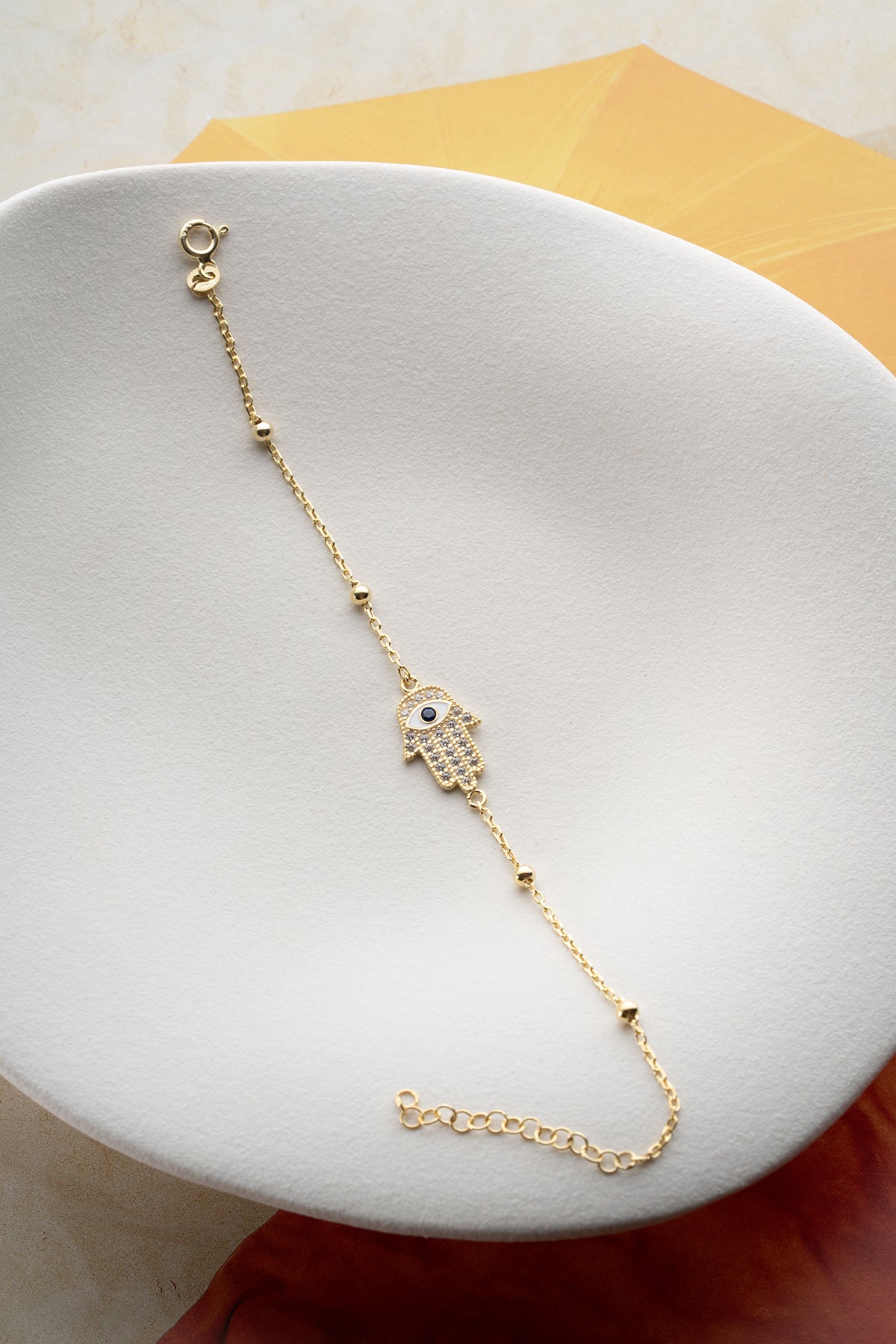 Gold Plated Bracelet with Hamsa Hand & Eye