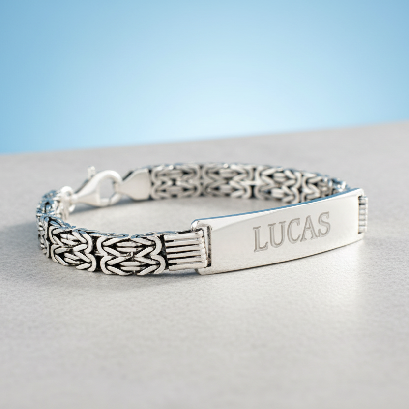 Silver men's bracelet king link with name