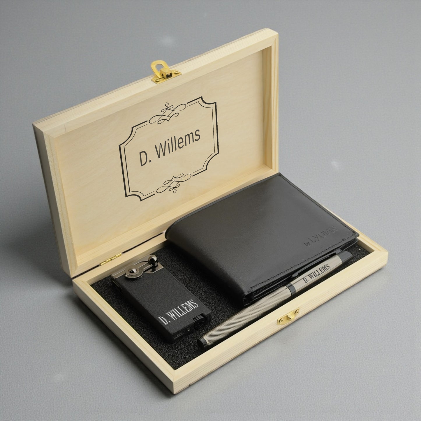 Personalized Men's Gift Set – Wallet, Pen & Lighter
