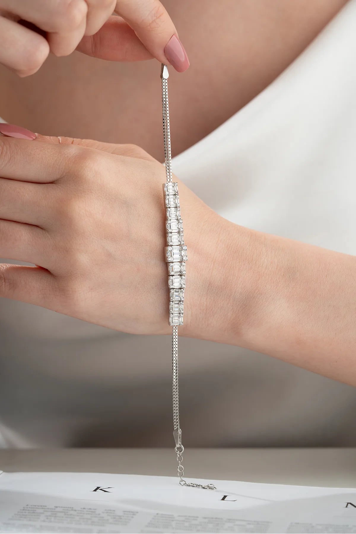 925 Zilveren Armband met Baguette Stenen