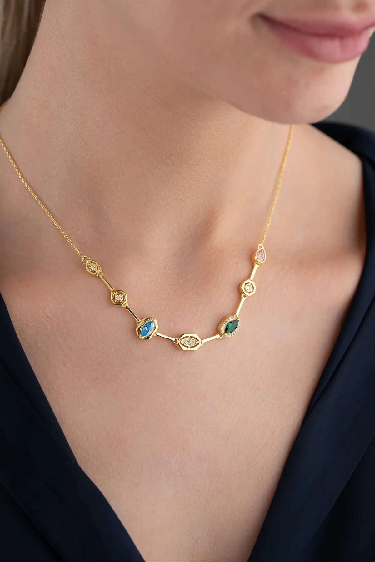 Serenay Ketting van 925 Zilver met Kleurrijke Stenen -1