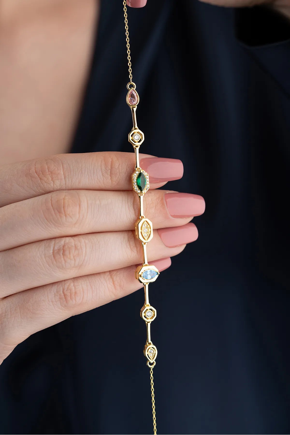 Serenay Ketting van 925 Zilver met Kleurrijke Stenen -1