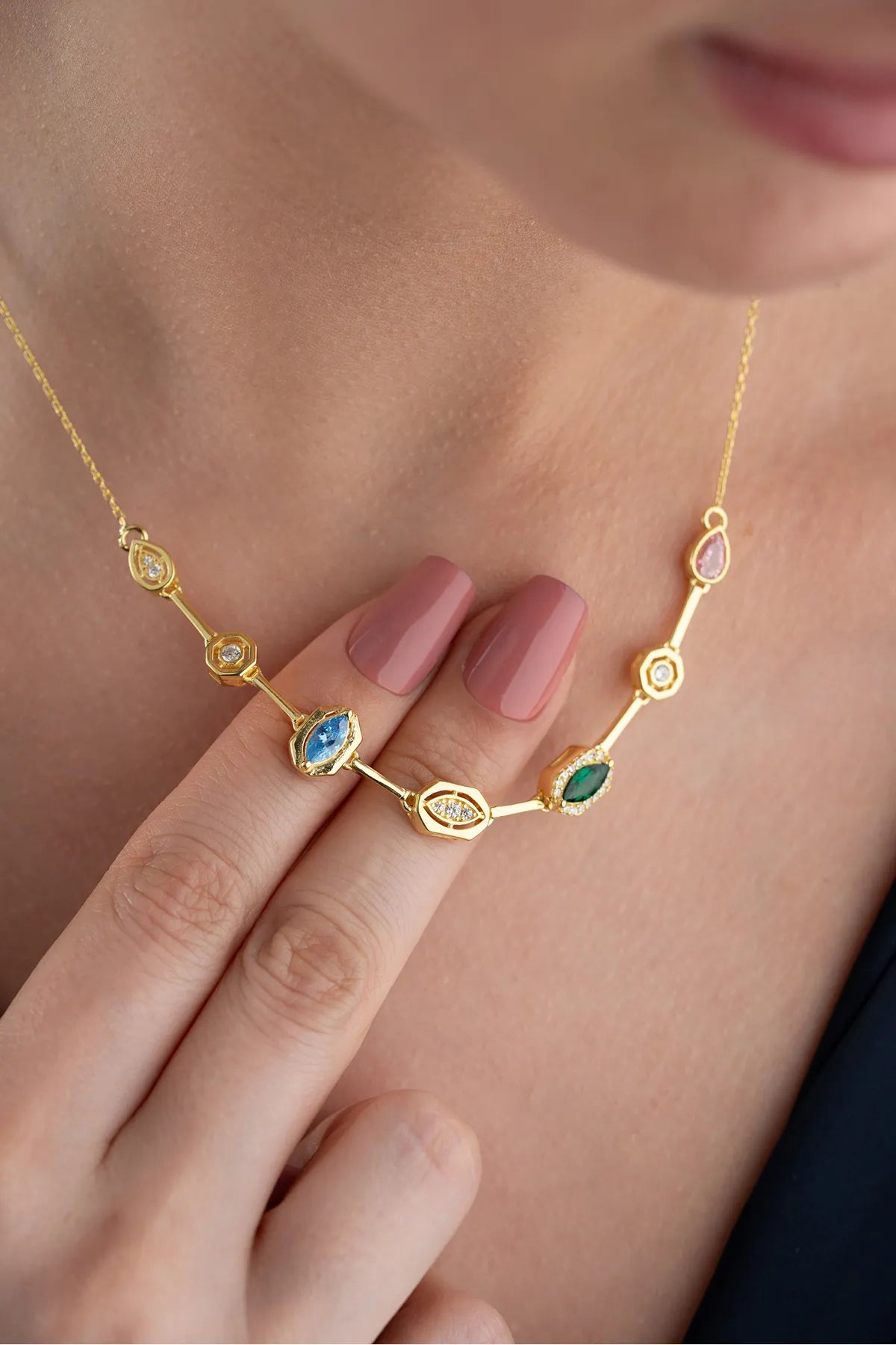 Serenay Ketting van 925 Zilver met Kleurrijke Stenen -1