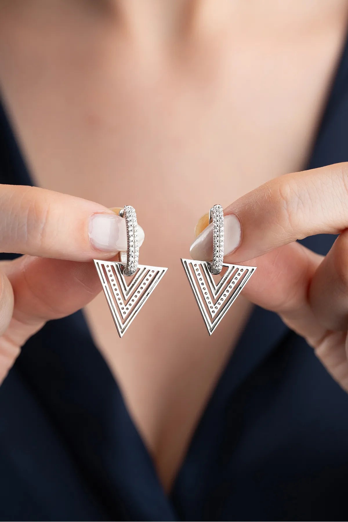 925 Sterling silver triangle earrings with Zirconia