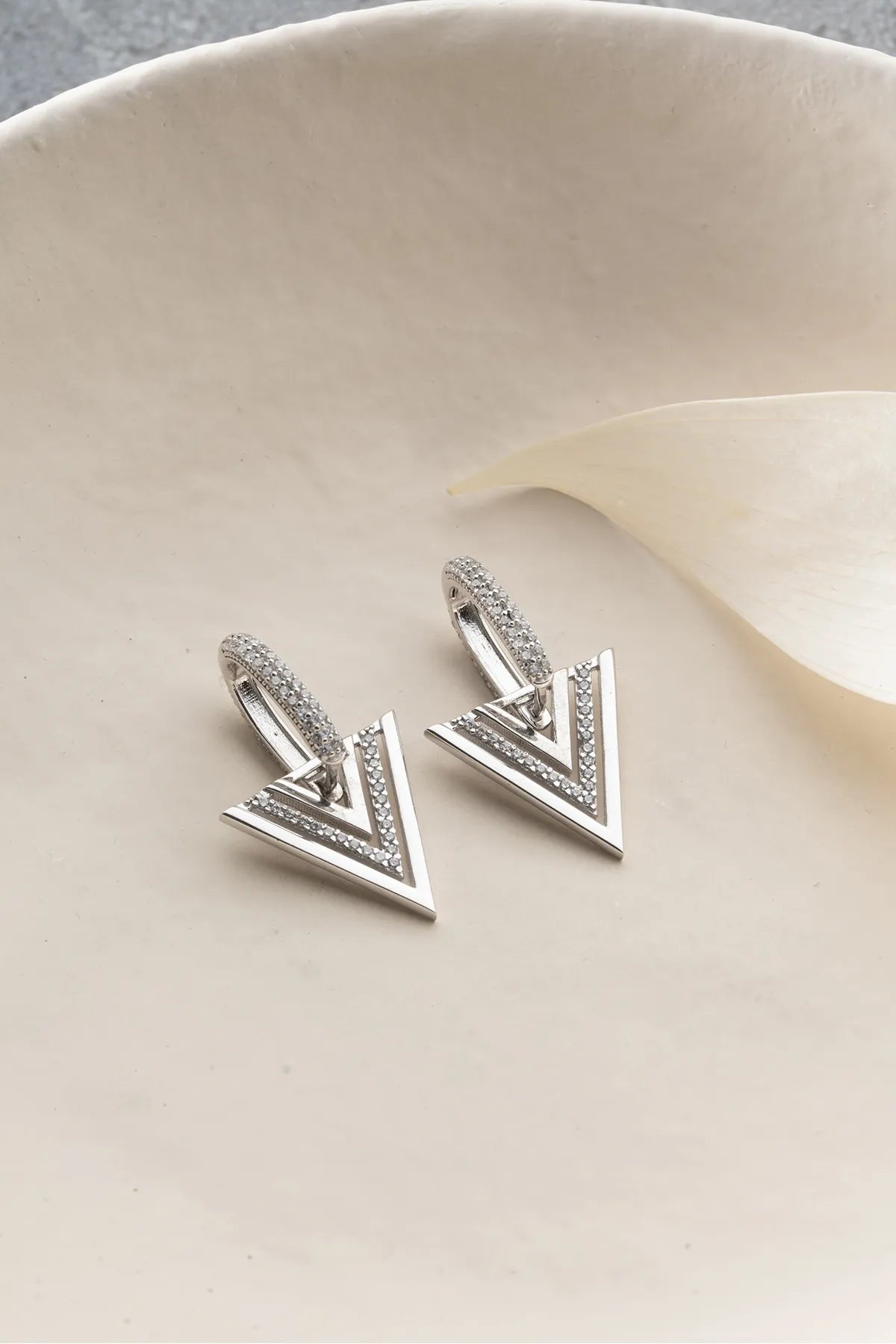 925 Sterling silver triangle earrings with Zirconia