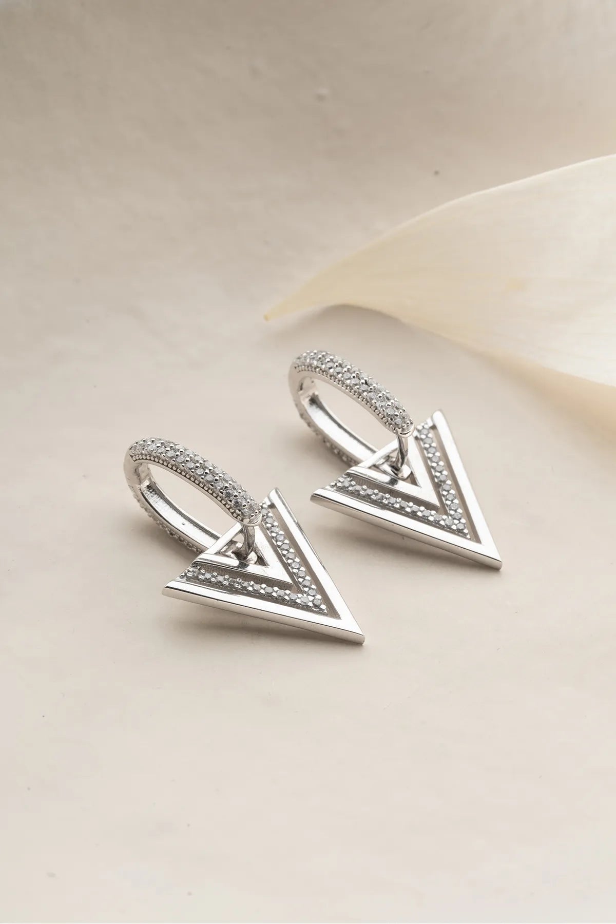 925 Sterling silver triangle earrings with Zirconia