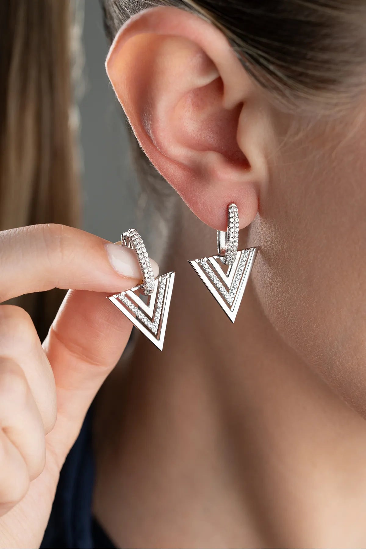 925 Sterling silver triangle earrings with Zirconia