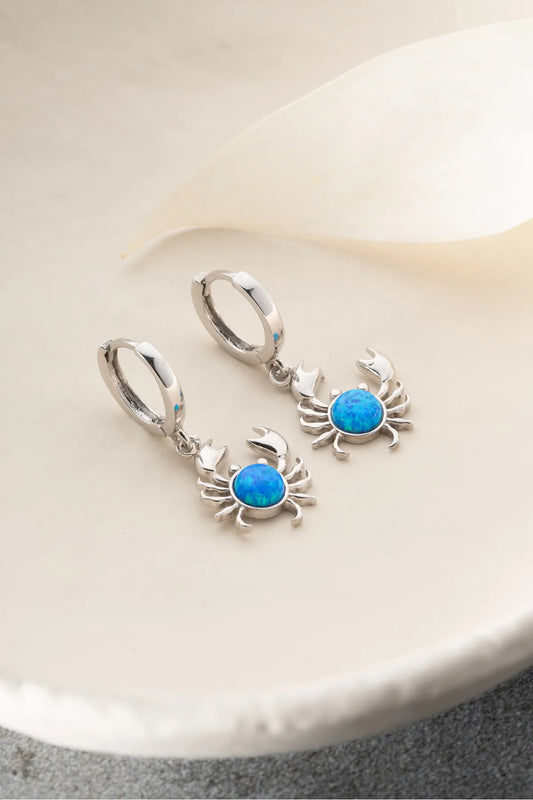 925 Sterling Zilveren Oorbellen – Kreeft Design met Blauwe Steen