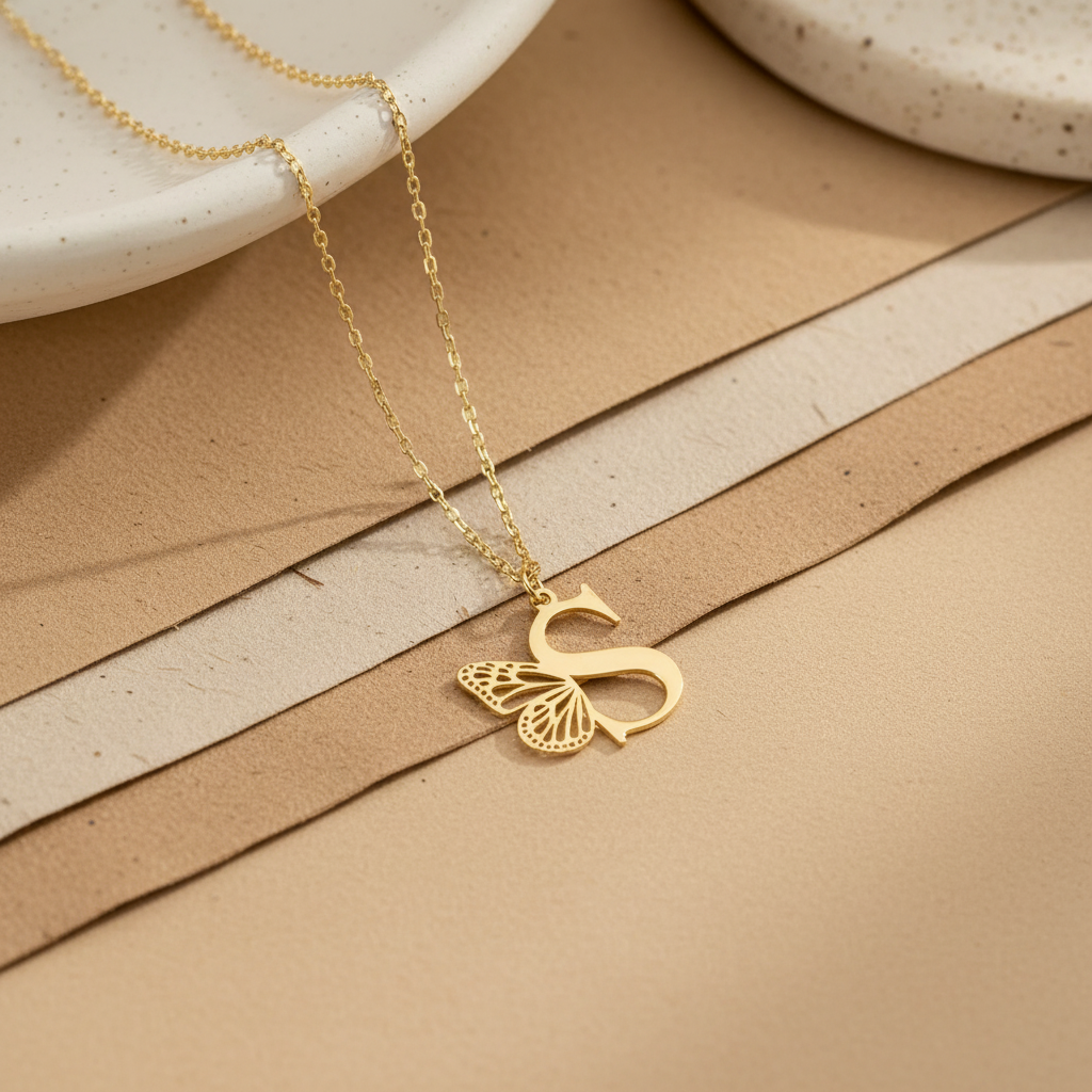 Personalized letter chain with butterfly wing - 925 silver