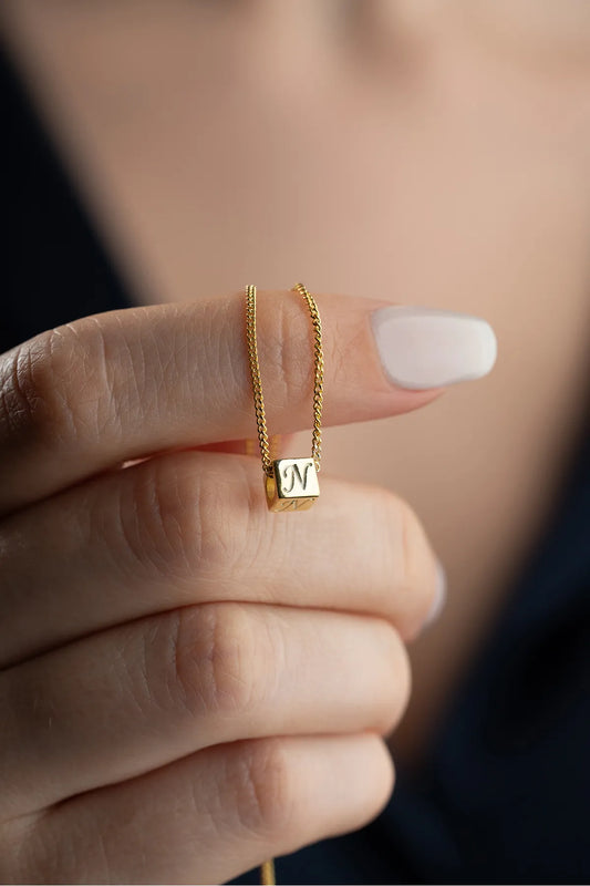Gepersonaliseerde Kubus Initiaal Ketting van 925 Zilver