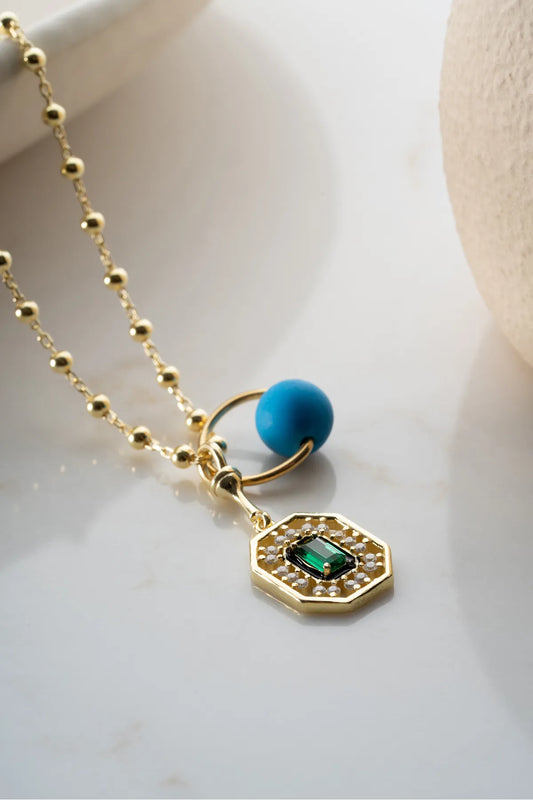 925 Sterling Zilveren Ketting met Groene Baguette Geluksbedel