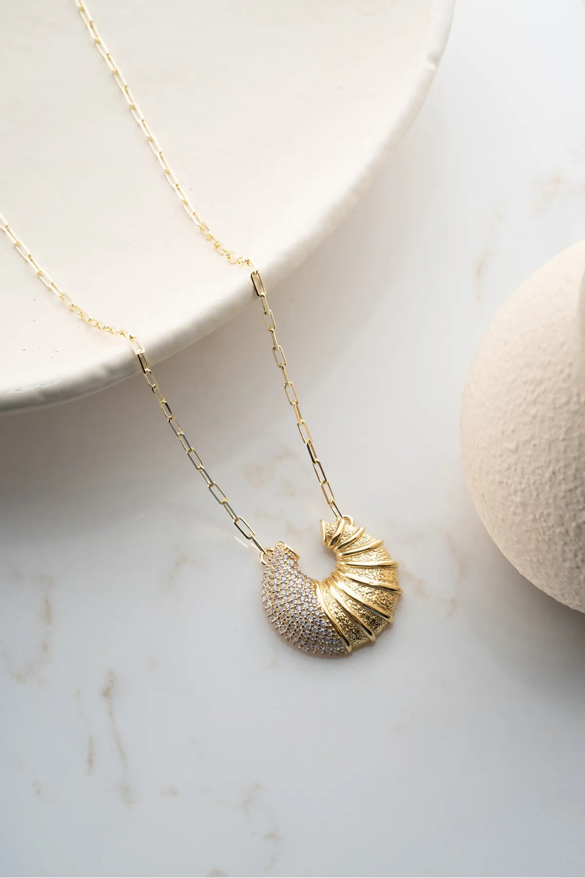 925 Sterling Zilveren Croissant Ketting met Steentjes