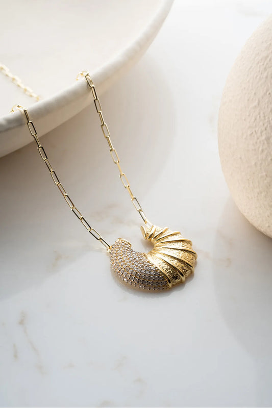925 Sterling Zilveren Croissant Ketting met Steentjes