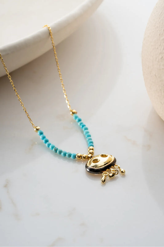 925 Sterling Zilveren Ketting met Syrisch Oog en Kralen