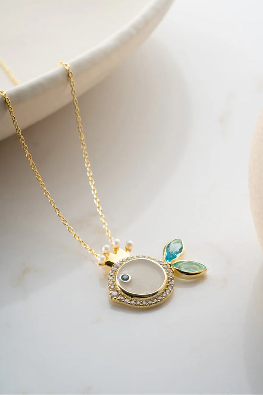 925 Sterling Zilveren Vis Ketting met Emaille en Kroon