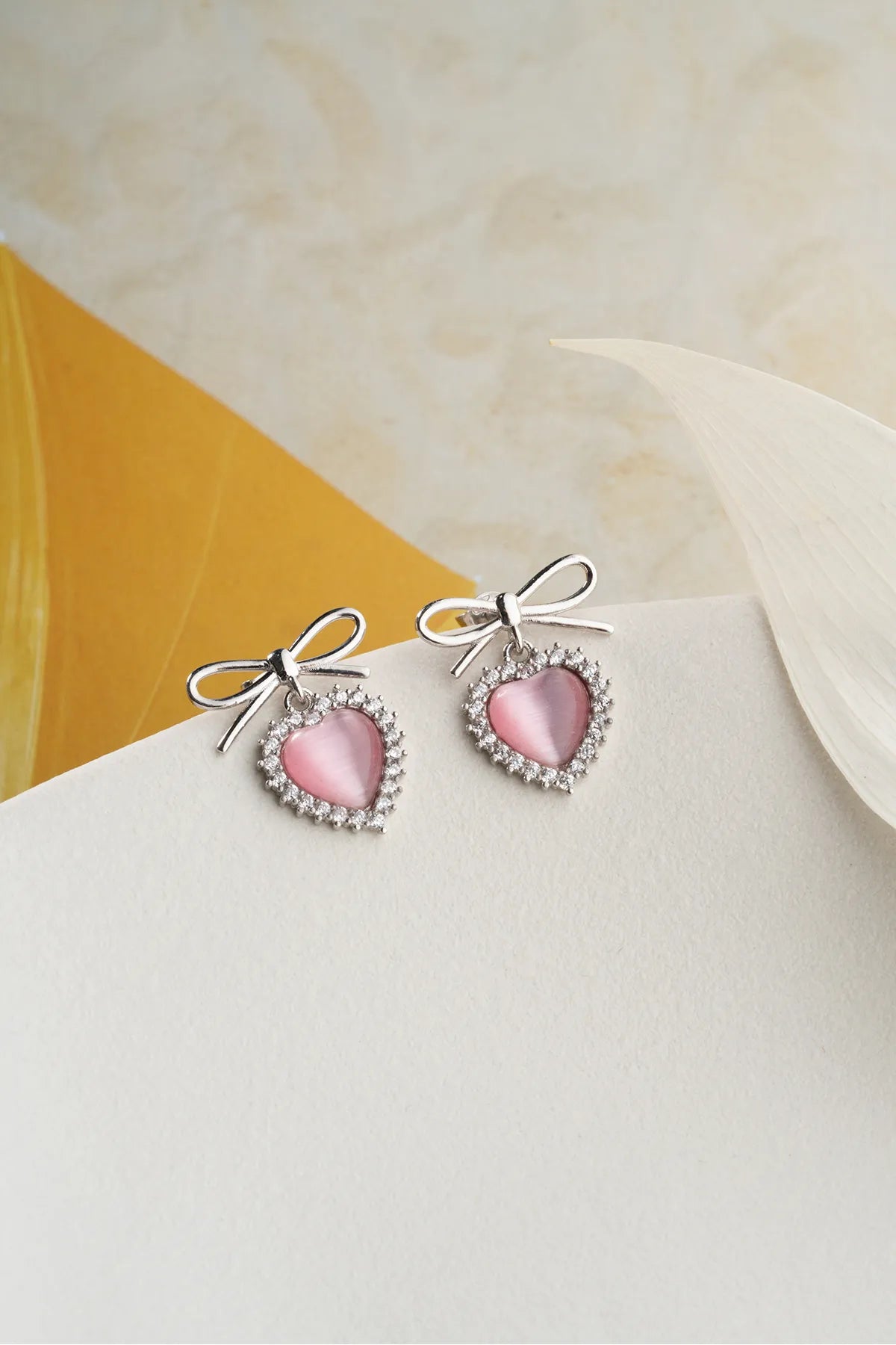925 Sterling Zilveren Oorbellen met Strik en Roze Hart