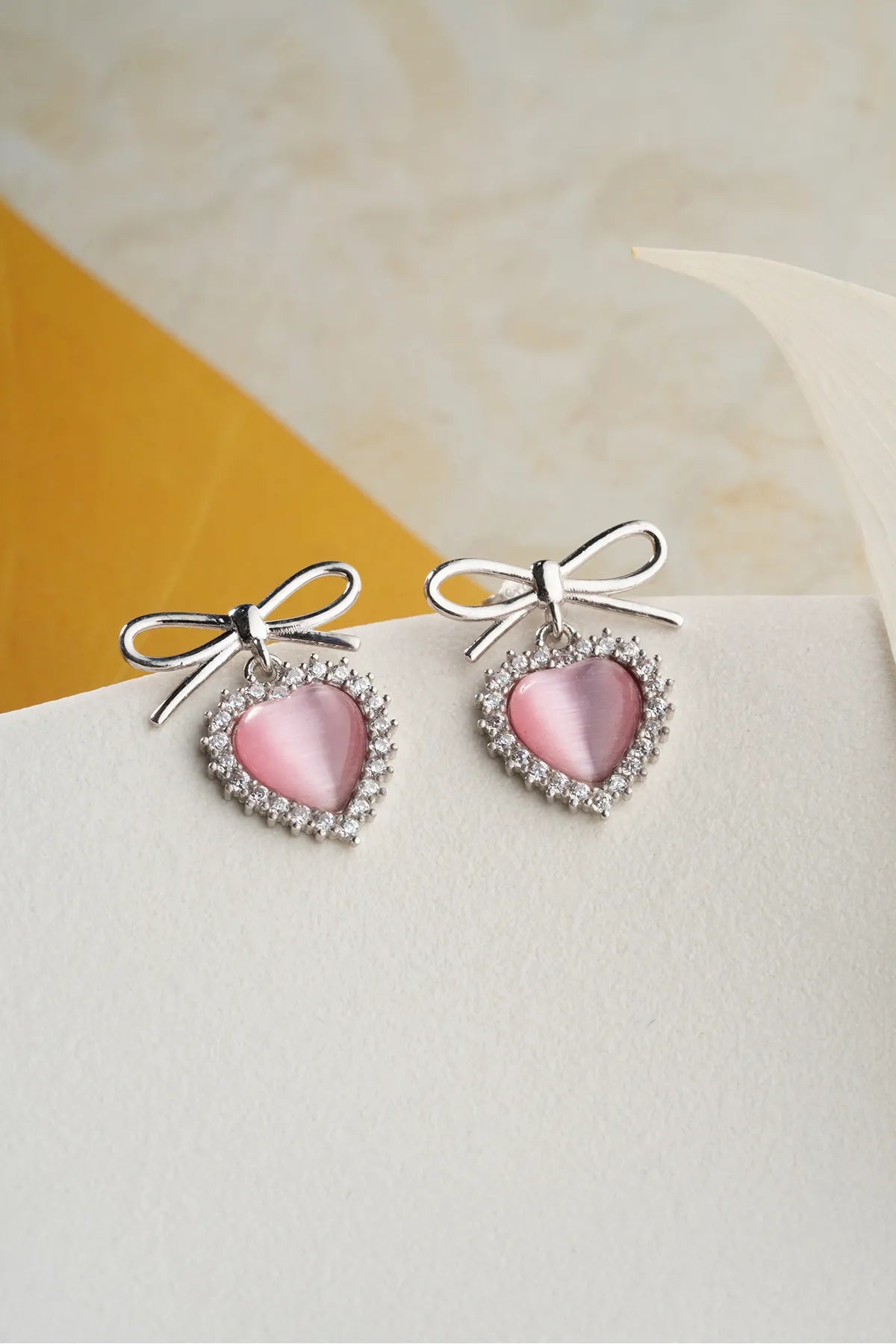 925 Sterling Zilveren Oorbellen met Strik en Roze Hart
