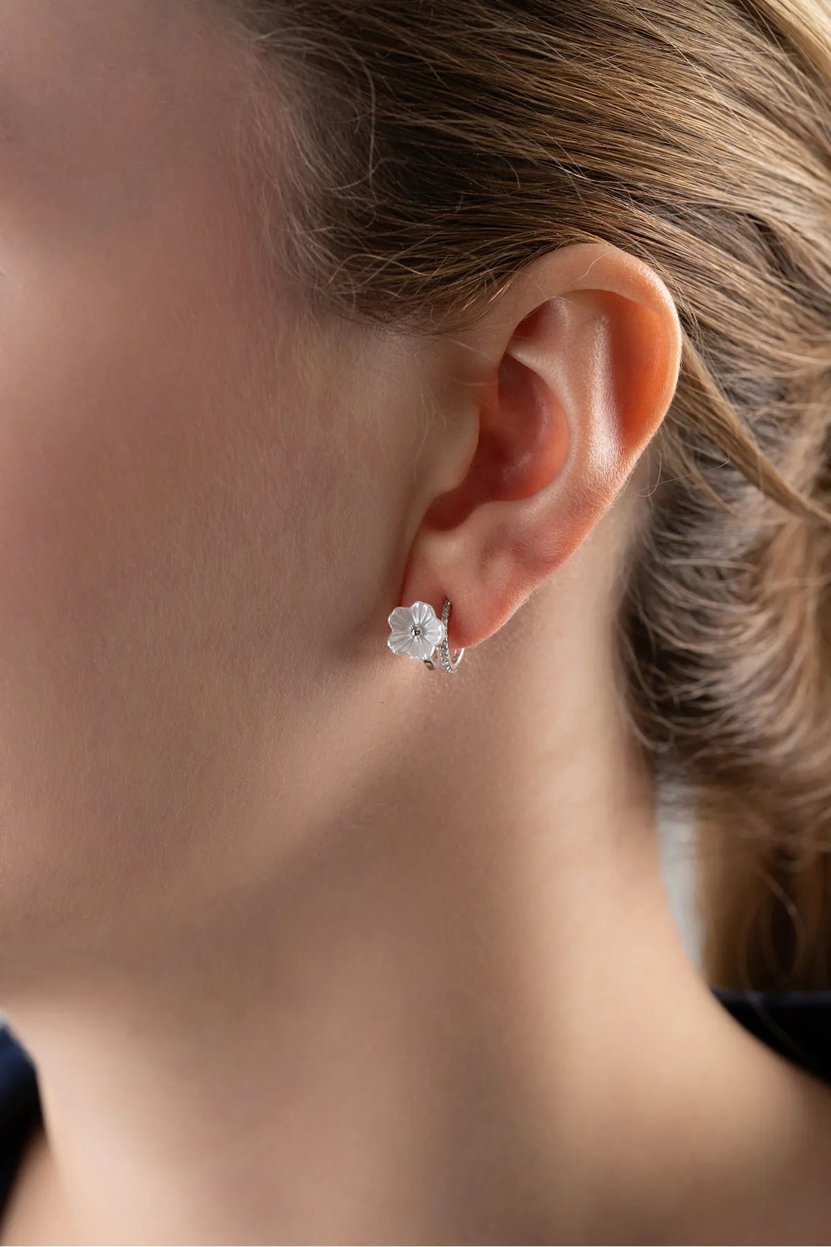 925 Sterling Zilveren Oorbellen met Parelmoer Bloem