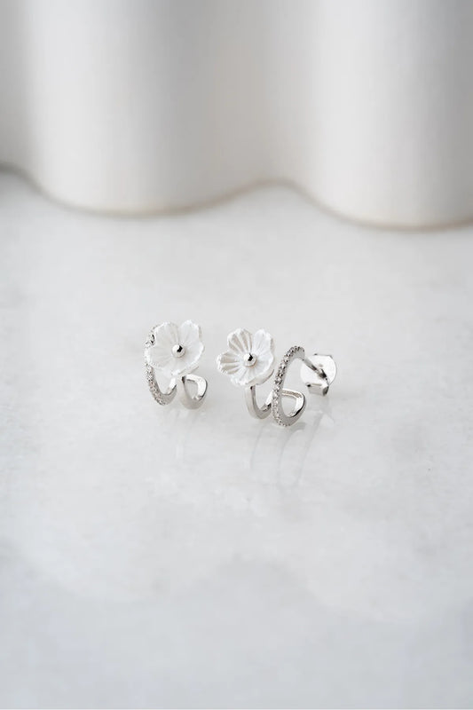 925 Sterling Zilveren Oorbellen met Parelmoer Bloem