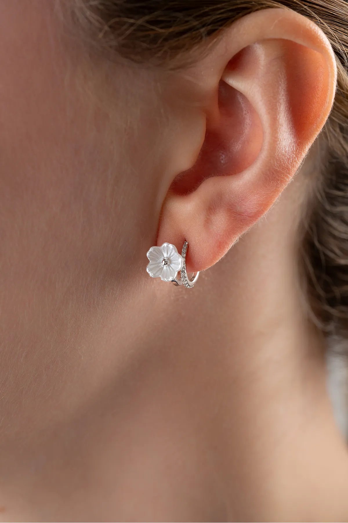 925 Sterling Zilveren Oorbellen met Parelmoer Bloem