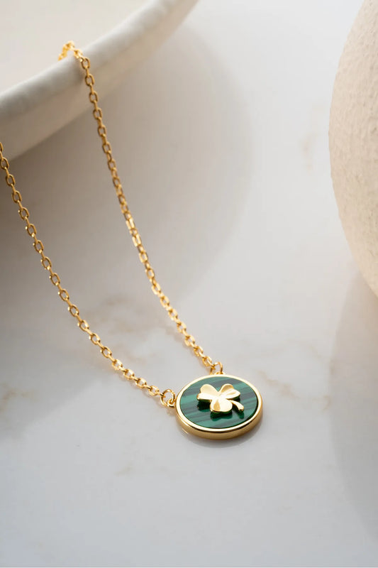 925 Sterling Zilveren Ketting met Malachiet & Klavertjevier