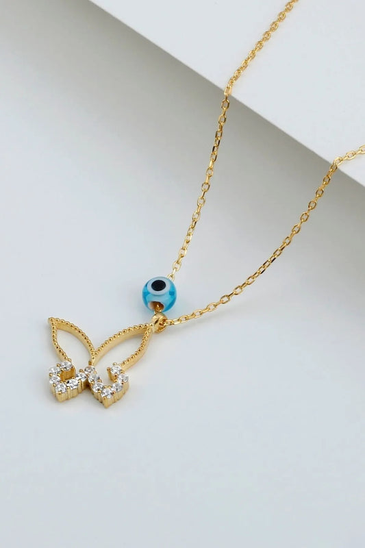 925 Sterling Zilveren Ketting met Vlinder en Oogbedel