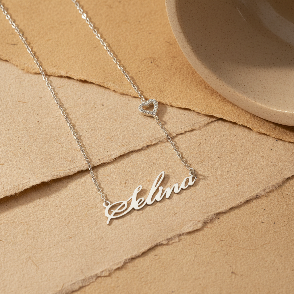 Name necklace with heart - 925 sterling silver