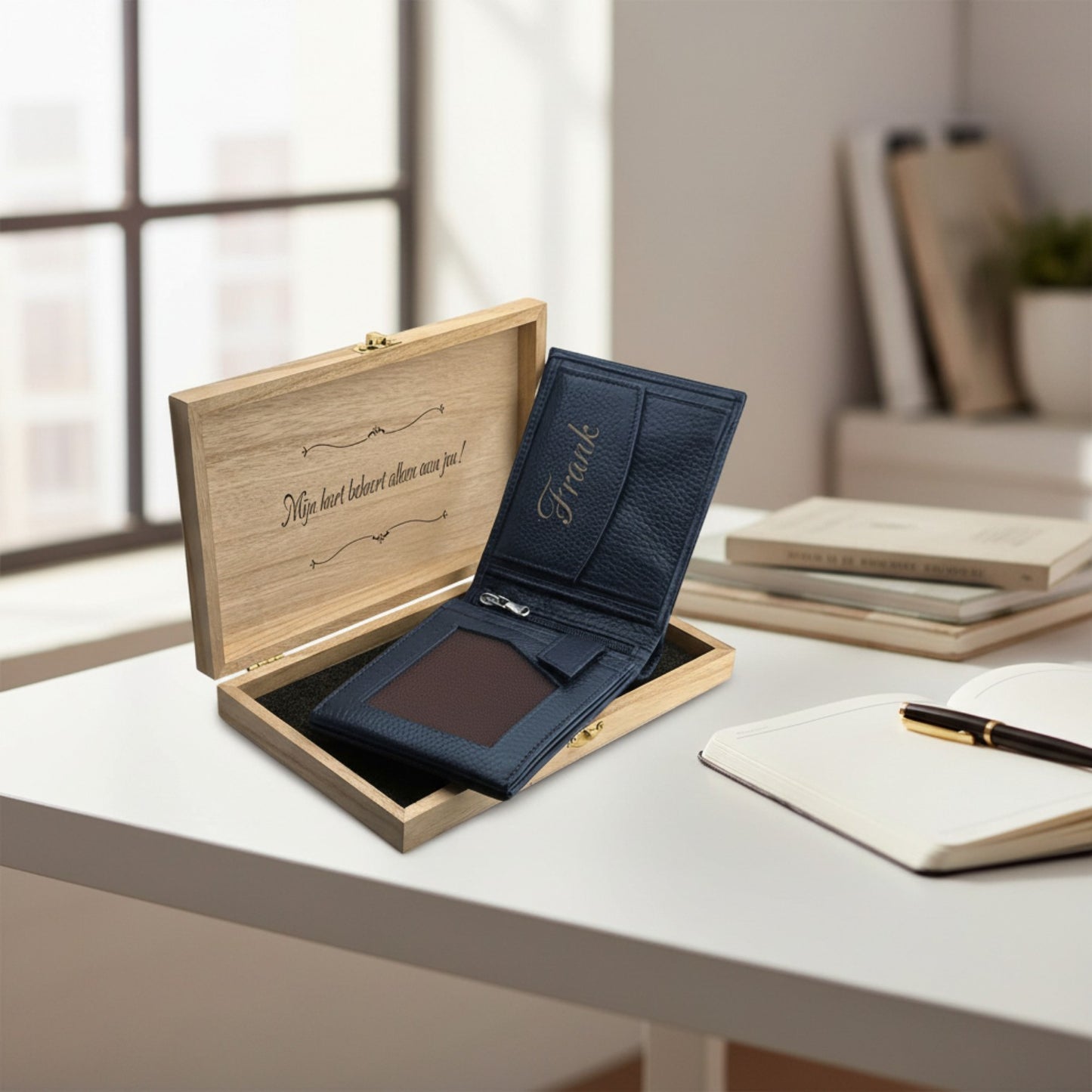 Dark Blue Leather Wallet With Name BLW050-L