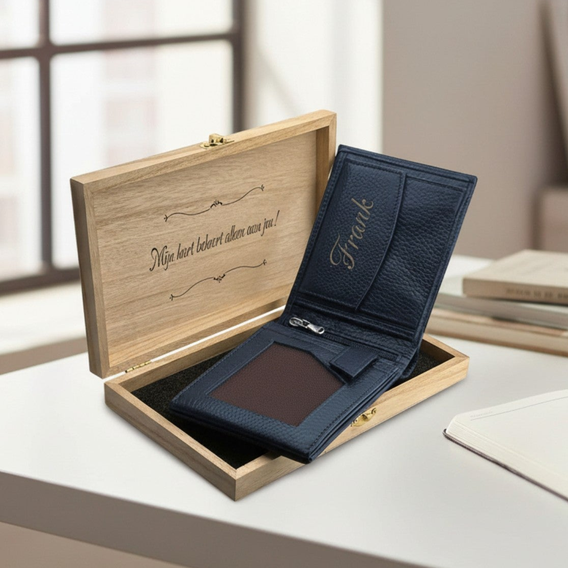 Dark Blue Leather Wallet With Name BLW050-L