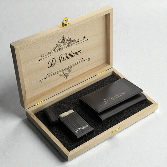 Personalized Leather Keychain & Lighter Gift Set
